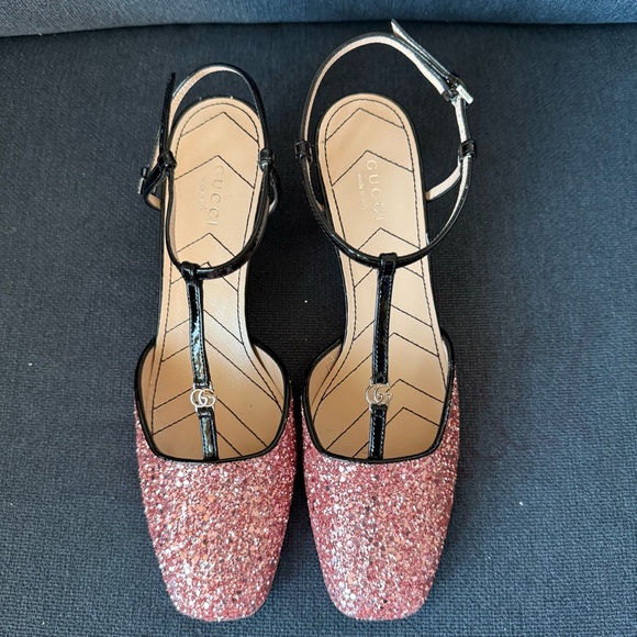 New Gucci SLINGBACK PUMP WITH DOUBLE G size 38, US 8 pink sparkling - Picture 3 of 15